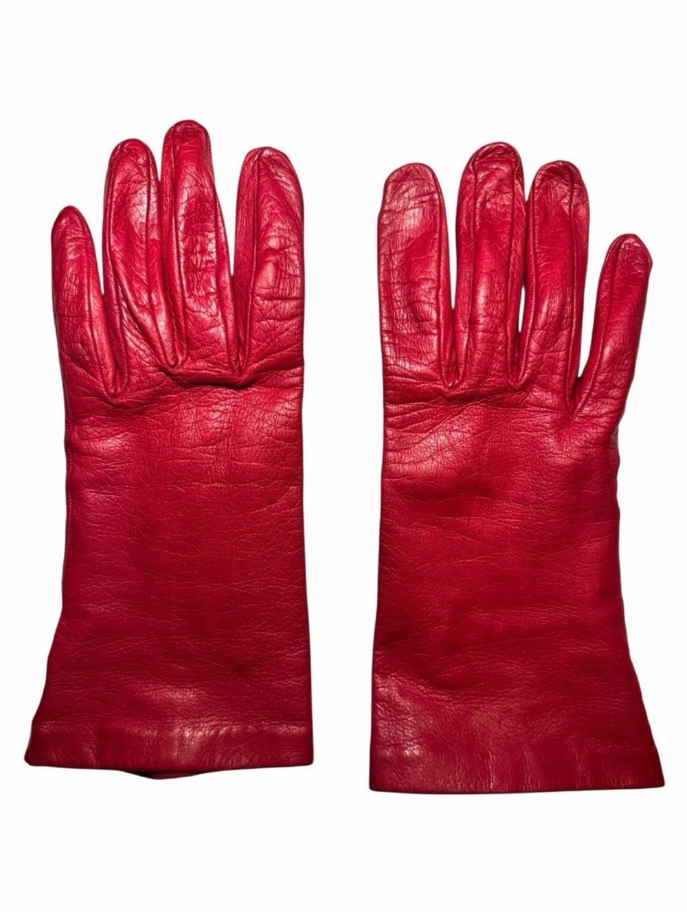 Vintage Red Leather Gloves with 100% Silk Lining Made in Italy Women’s Size 7.5